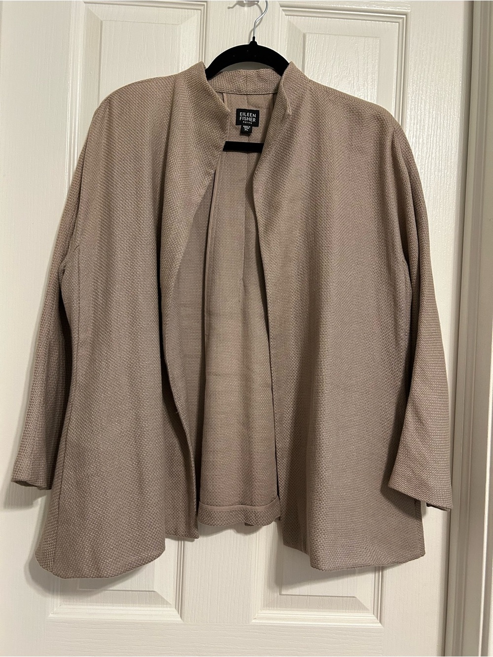 Eileen Fisher Open Front Textured Linen Blend Swing Jacket - Taupe